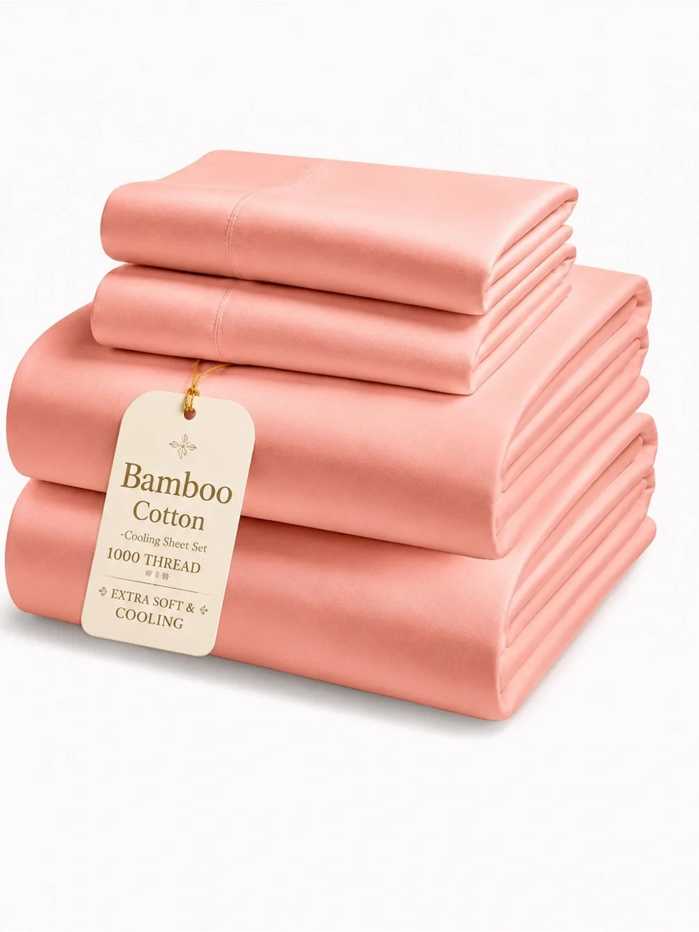 Full Size Bamboo Cotton Cooling Sheet Set Coral Pink Coquette Shabby Chic